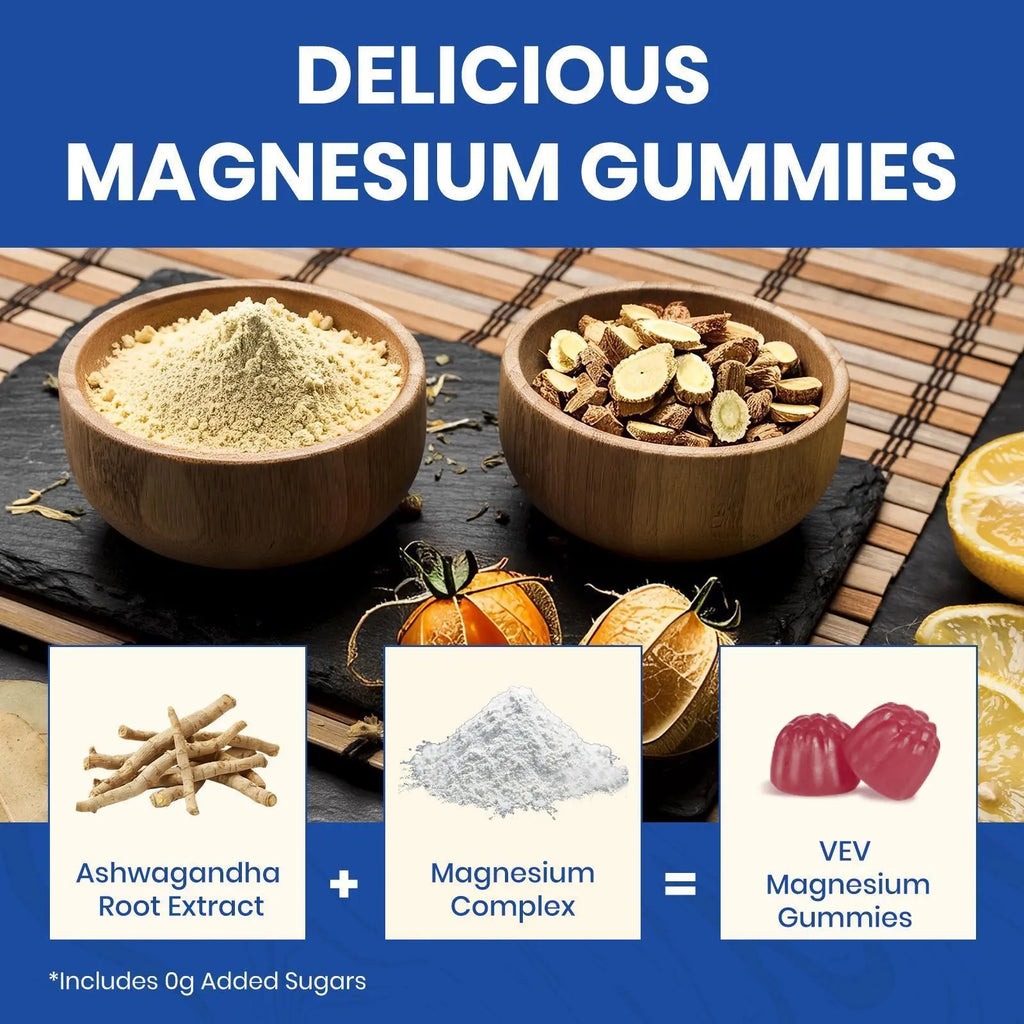 VEV Deepcalm 14-In-1 Dietary Magnesium Supplement Gummies, with Ashwagandha, L-Theanine, D3, Zinc & Supports Calming Blended Vitamins and Minerals, Chewable Dietary Supplement, 90-Count
