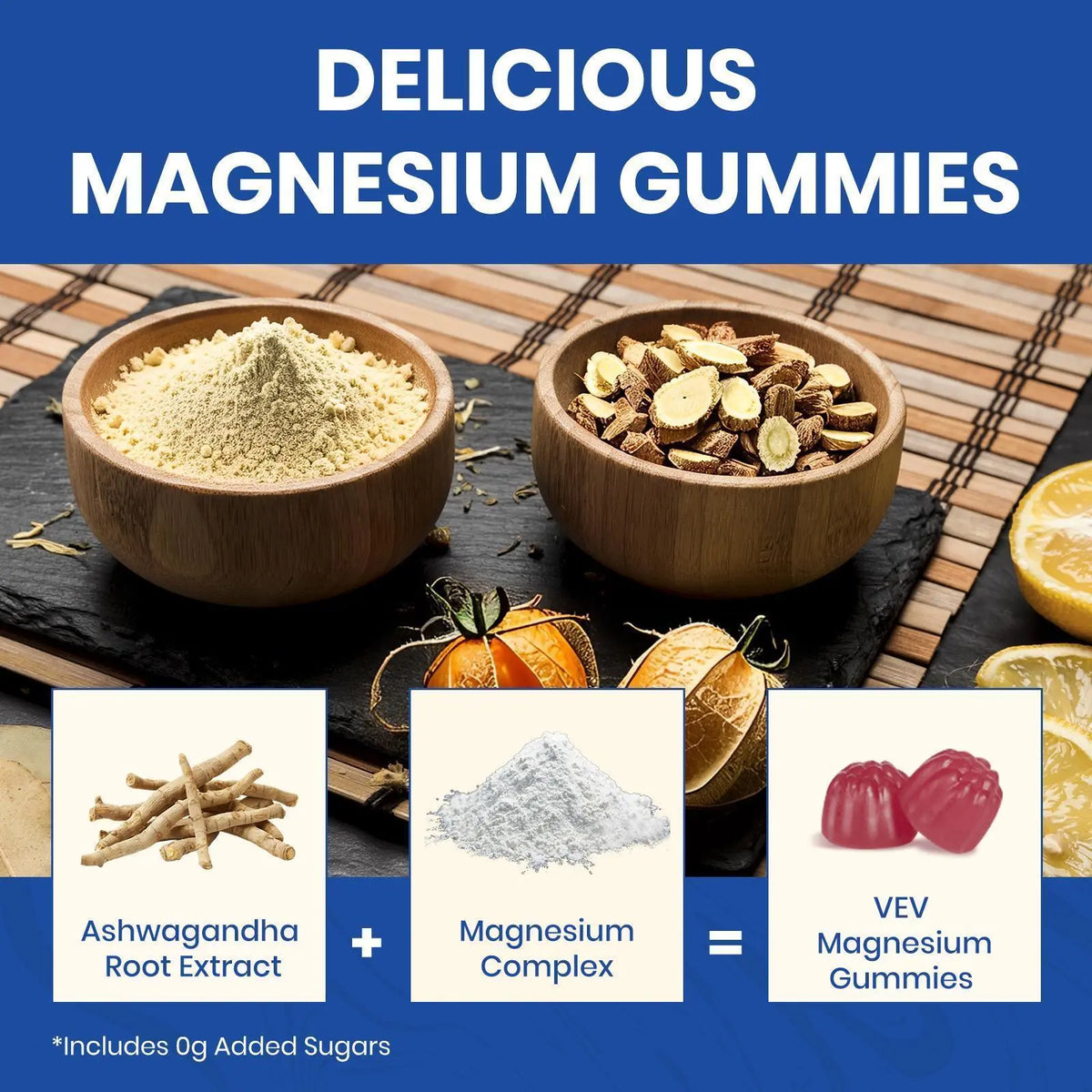VEV Deepcalm 14-In-1 Dietary Magnesium Supplement Gummies, with Ashwagandha, L-Theanine, D3, Zinc & Supports Calming Blended Vitamins and Minerals, Chewable Dietary Supplement, 90-Count