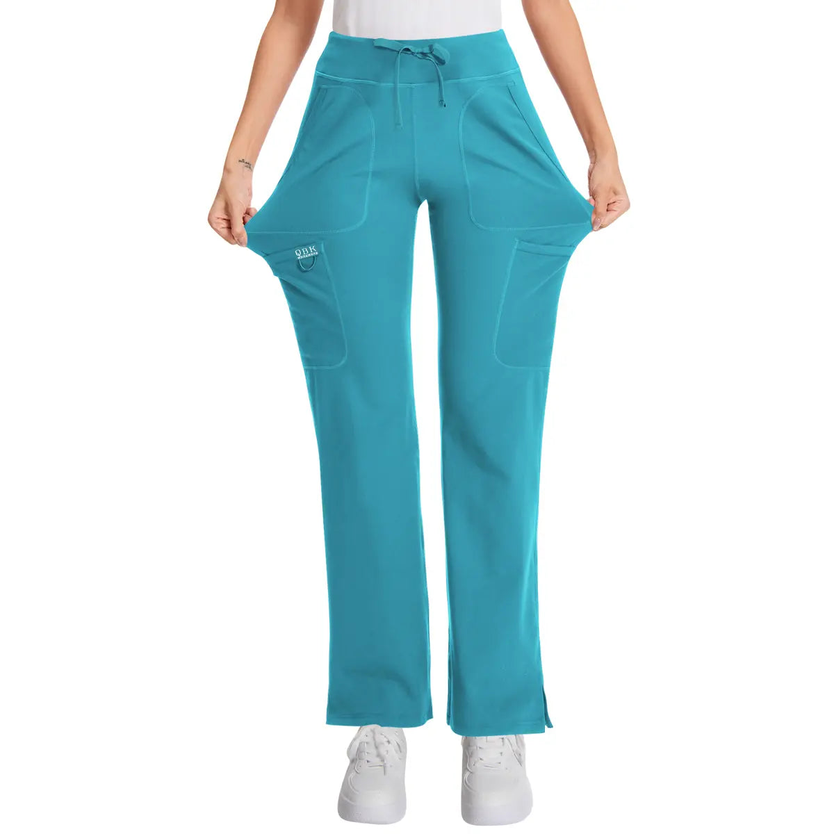 Yoga Scrub Pants for Women - 4-Way Stretch Fabric with 5 Pockets, Mid Rise Flared Leg Work Pants Featuring a Cargo Pocket Activewear Look Athleisure Bottoms Gym Fitness Sportswear High Waisted Athletic