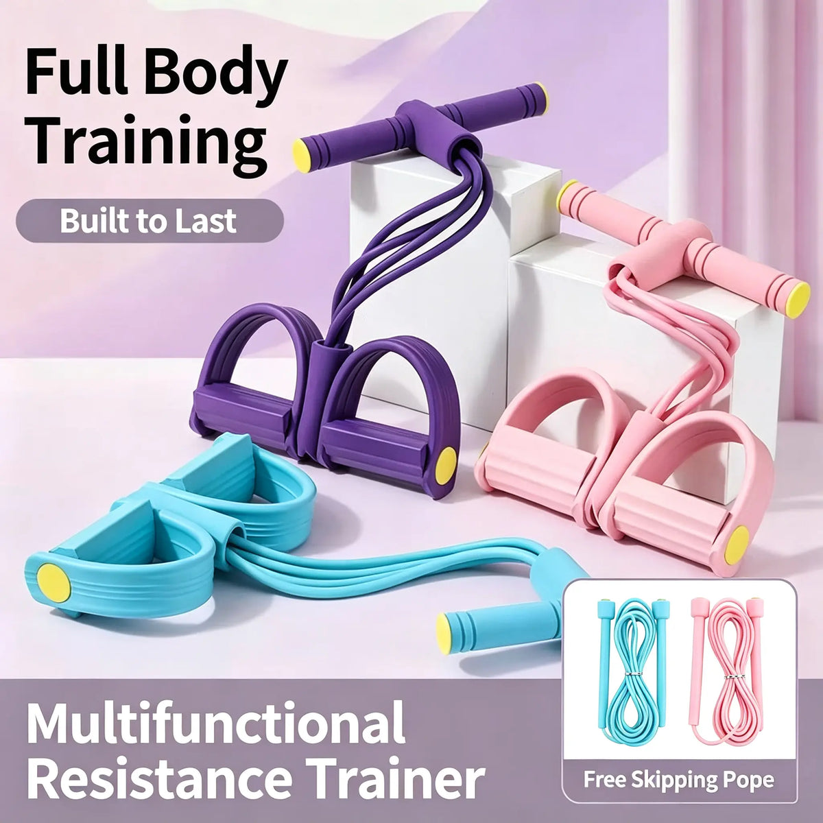 Foam Non-Slip Adjustable Pedal Resistance Band - Core & Lower Body Workout Equipment for Squat Challenge, Portable Home Gym Strength Trainer