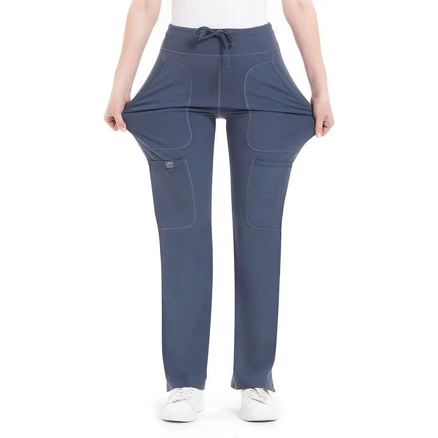 Yoga Scrub Pants for Women - 4-Way Stretch Fabric with 5 Pockets, Mid Rise Flared Leg Work Pants Featuring a Cargo Pocket Activewear Look Athleisure Bottoms Gym Fitness Sportswear High Waisted Athletic