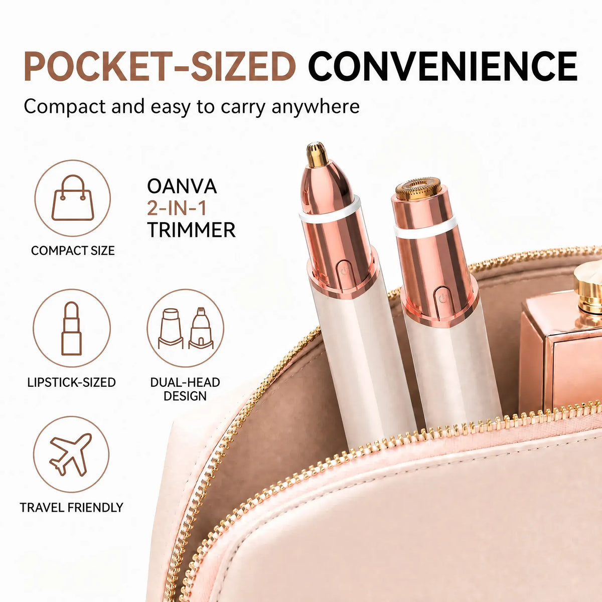 OANVA 2 in 1 Facial & Eyebrow Hair Trimmer for Women, Rechargeable Face Razor, Lip & Peach Fuzz Remover, Precision Eyebrow Shaper, Portable Painless Hair Removal Tool.