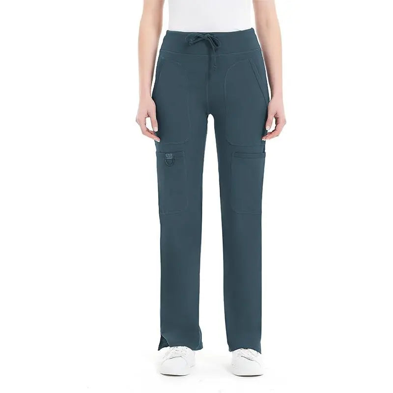 Yoga Scrub Pants for Women - 4-Way Stretch Fabric with 5 Pockets, Mid Rise Flared Leg Work Pants Featuring a Cargo Pocket Activewear Look Athleisure Bottoms Gym Fitness Sportswear High Waisted Athletic