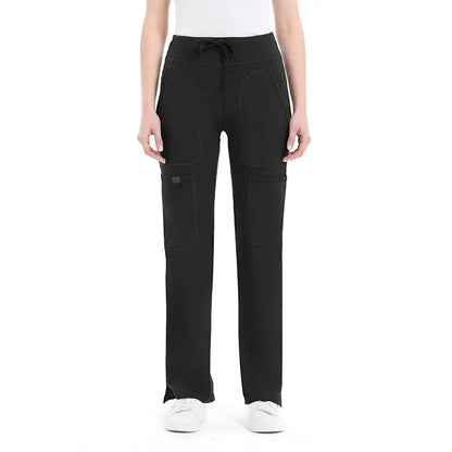 Yoga Scrub Pants for Women - 4-Way Stretch Fabric with 5 Pockets, Mid Rise Flared Leg Work Pants Featuring a Cargo Pocket Activewear Look Athleisure Bottoms Gym Fitness Sportswear High Waisted Athletic