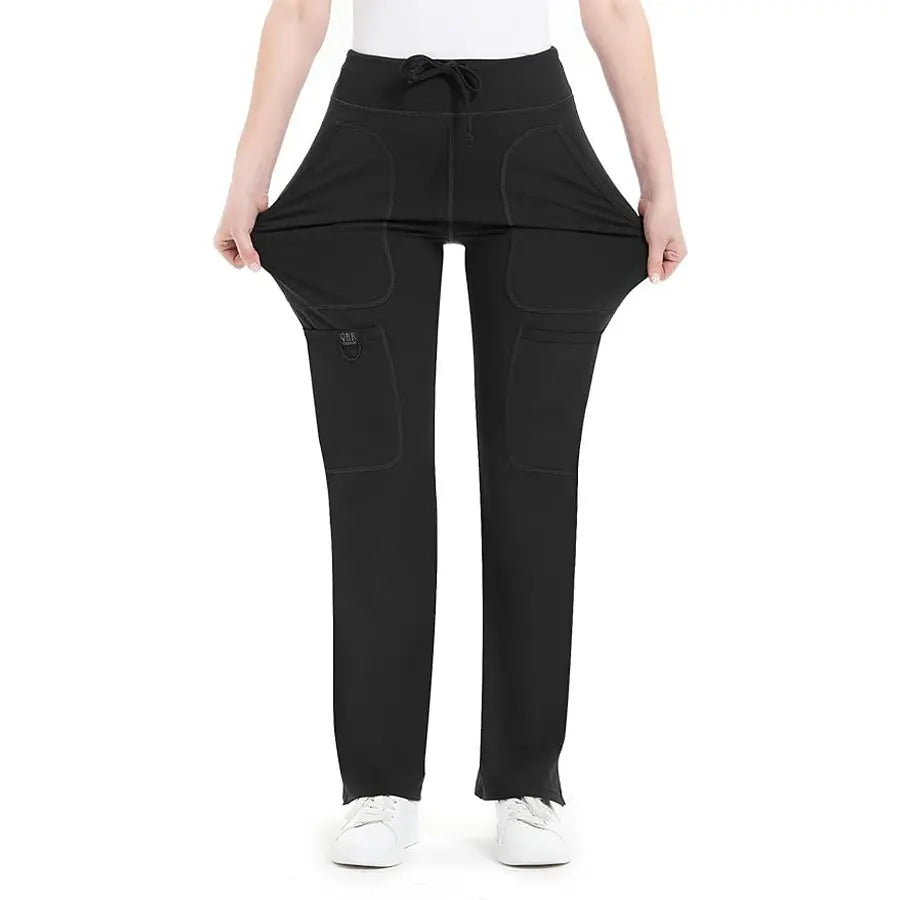 Yoga Scrub Pants for Women - 4-Way Stretch Fabric with 5 Pockets, Mid Rise Flared Leg Work Pants Featuring a Cargo Pocket Activewear Look Athleisure Bottoms Gym Fitness Sportswear High Waisted Athletic