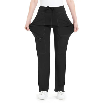 Yoga Scrub Pants for Women - 4-Way Stretch Fabric with 5 Pockets, Mid Rise Flared Leg Work Pants Featuring a Cargo Pocket Activewear Look Athleisure Bottoms Gym Fitness Sportswear High Waisted Athletic