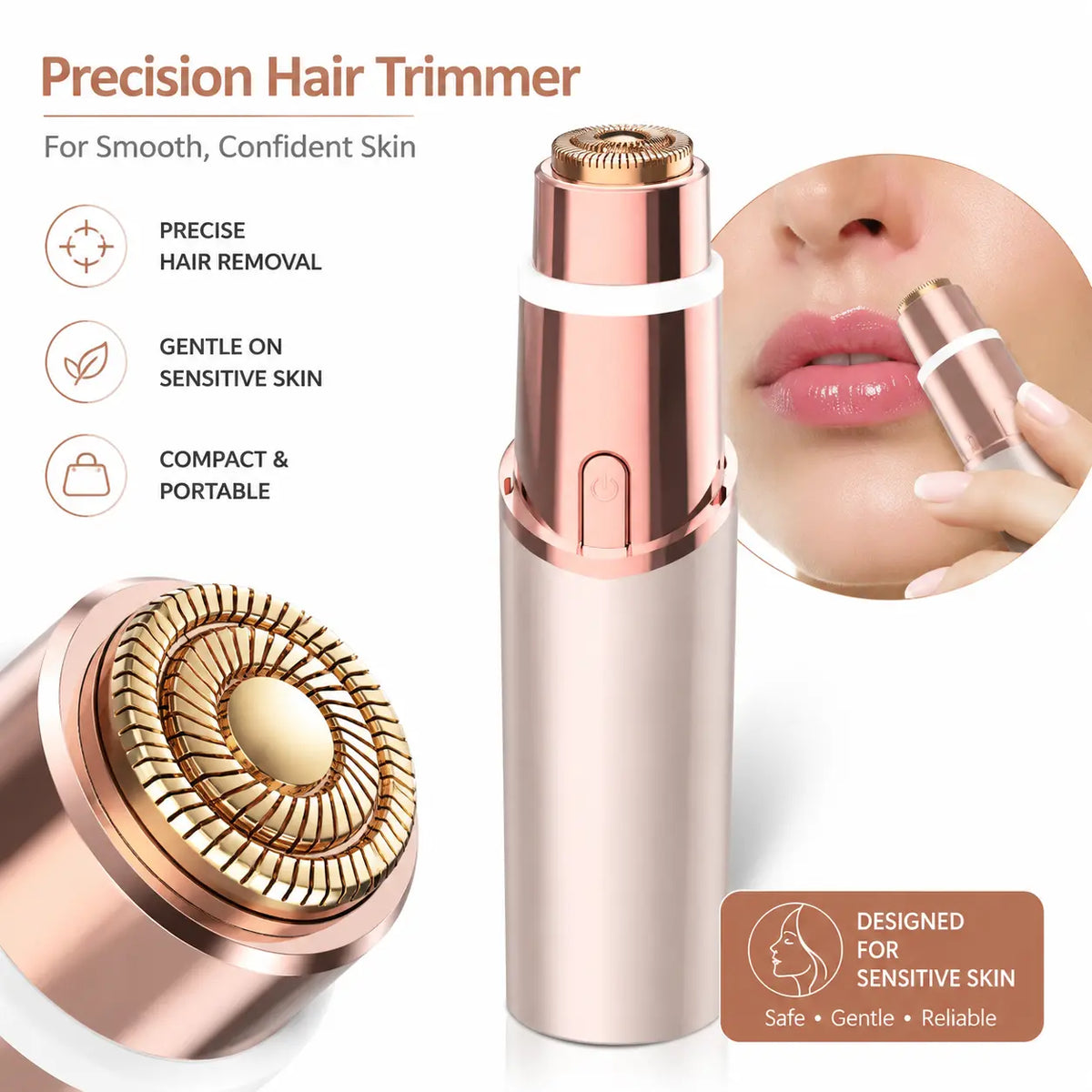 OANVA 2 in 1 Facial & Eyebrow Hair Trimmer for Women, Rechargeable Face Razor, Lip & Peach Fuzz Remover, Precision Eyebrow Shaper, Portable Painless Hair Removal Tool.