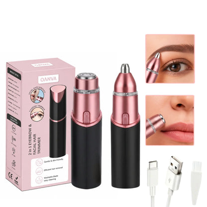 OANVA 2 in 1 Facial & Eyebrow Hair Trimmer for Women, Rechargeable Face Razor, Lip & Peach Fuzz Remover, Precision Eyebrow Shaper, Portable Painless Hair Removal Tool.