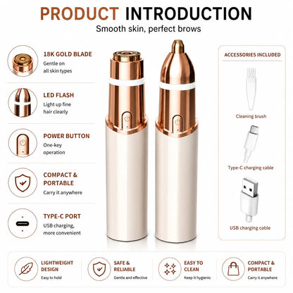 OANVA 2 in 1 Facial & Eyebrow Hair Trimmer for Women, Rechargeable Face Razor, Lip & Peach Fuzz Remover, Precision Eyebrow Shaper, Portable Painless Hair Removal Tool.
