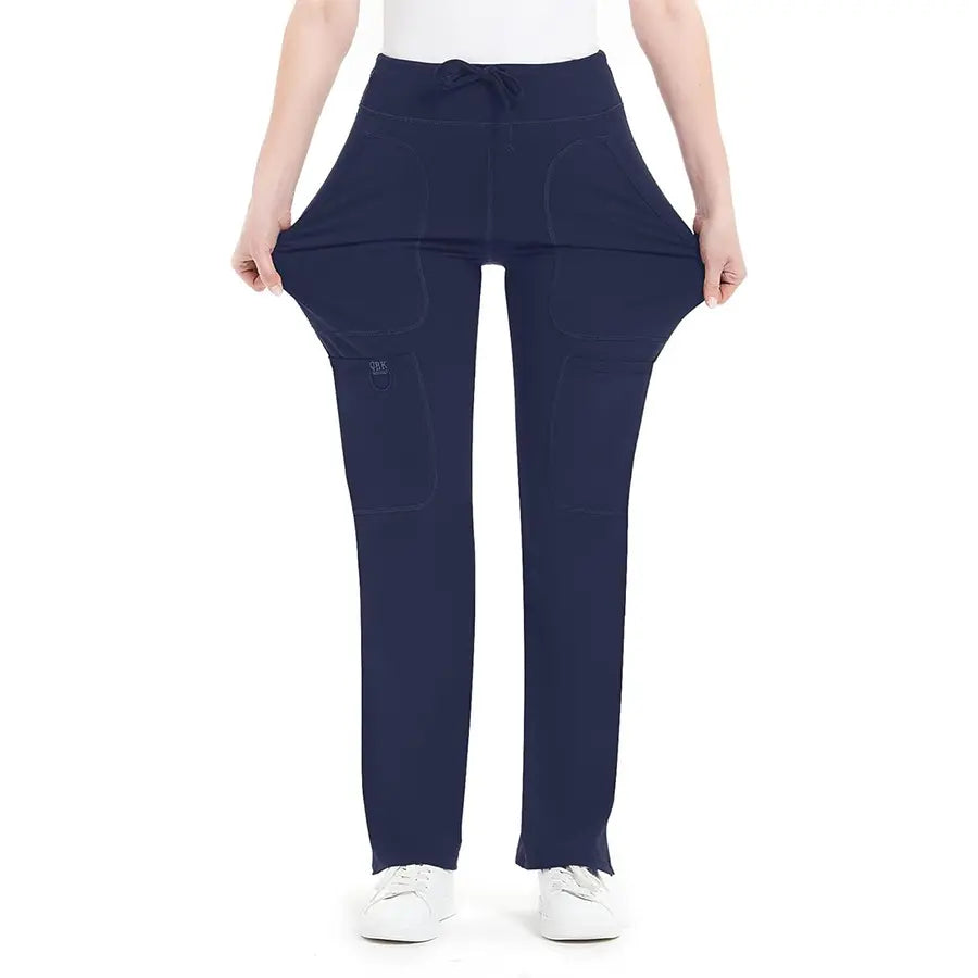 Yoga Scrub Pants for Women - 4-Way Stretch Fabric with 5 Pockets, Mid Rise Flared Leg Work Pants Featuring a Cargo Pocket Activewear Look Athleisure Bottoms Gym Fitness Sportswear High Waisted Athletic