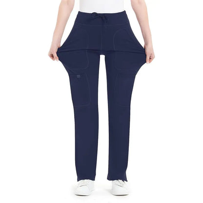 Yoga Scrub Pants for Women - 4-Way Stretch Fabric with 5 Pockets, Mid Rise Flared Leg Work Pants Featuring a Cargo Pocket Activewear Look Athleisure Bottoms Gym Fitness Sportswear High Waisted Athletic