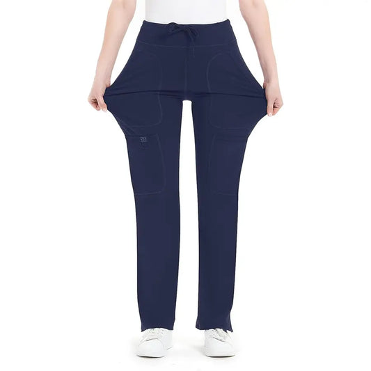 Yoga Scrub Pants for Women - 4-Way Stretch Fabric with 5 Pockets, Mid Rise Flared Leg Work Pants Featuring a Cargo Pocket Activewear Look Athleisure Bottoms Gym Fitness Sportswear High Waisted Athletic