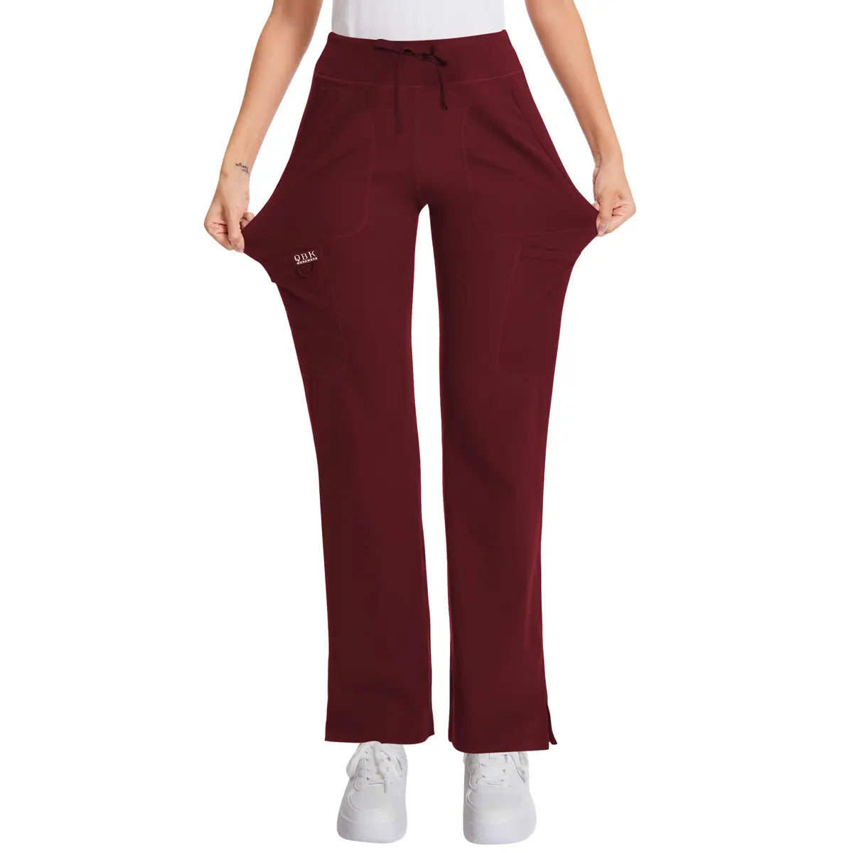 Yoga Scrub Pants for Women - 4-Way Stretch Fabric with 5 Pockets, Mid Rise Flared Leg Work Pants Featuring a Cargo Pocket Activewear Look Athleisure Bottoms Gym Fitness Sportswear High Waisted Athletic