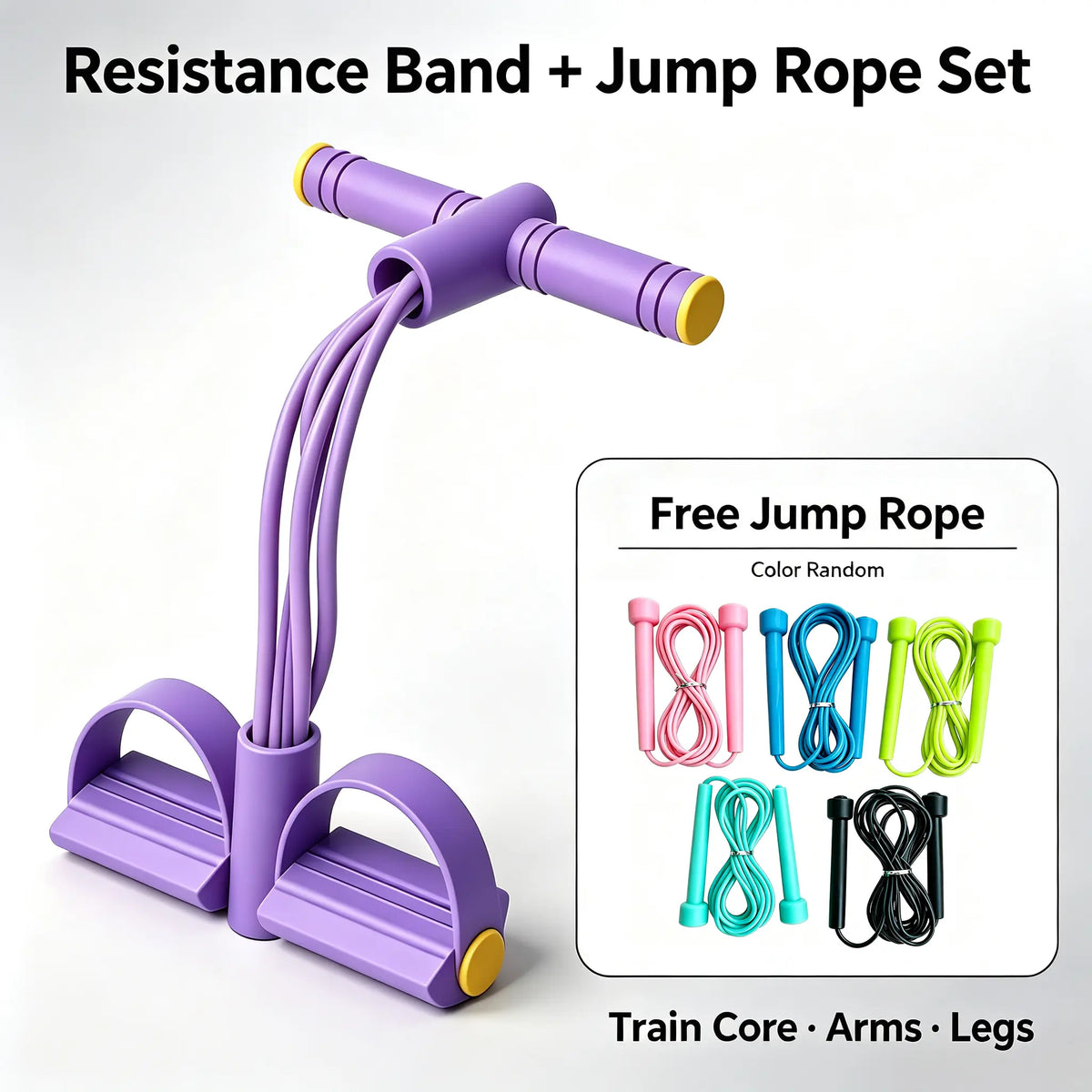 Foam Non-Slip Adjustable Pedal Resistance Band - Core & Lower Body Workout Equipment for Squat Challenge, Portable Home Gym Strength Trainer
