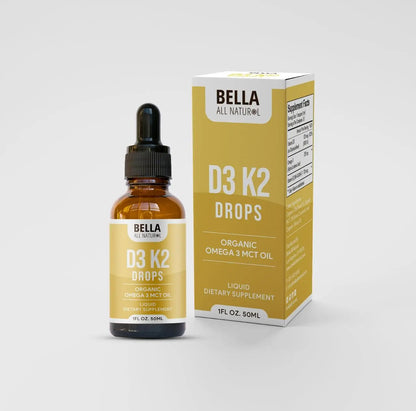 Bella All Natural D3 K2 Drops Organic Omega 3 MCT Oil 50Ml Supplement for Daily Health Needs