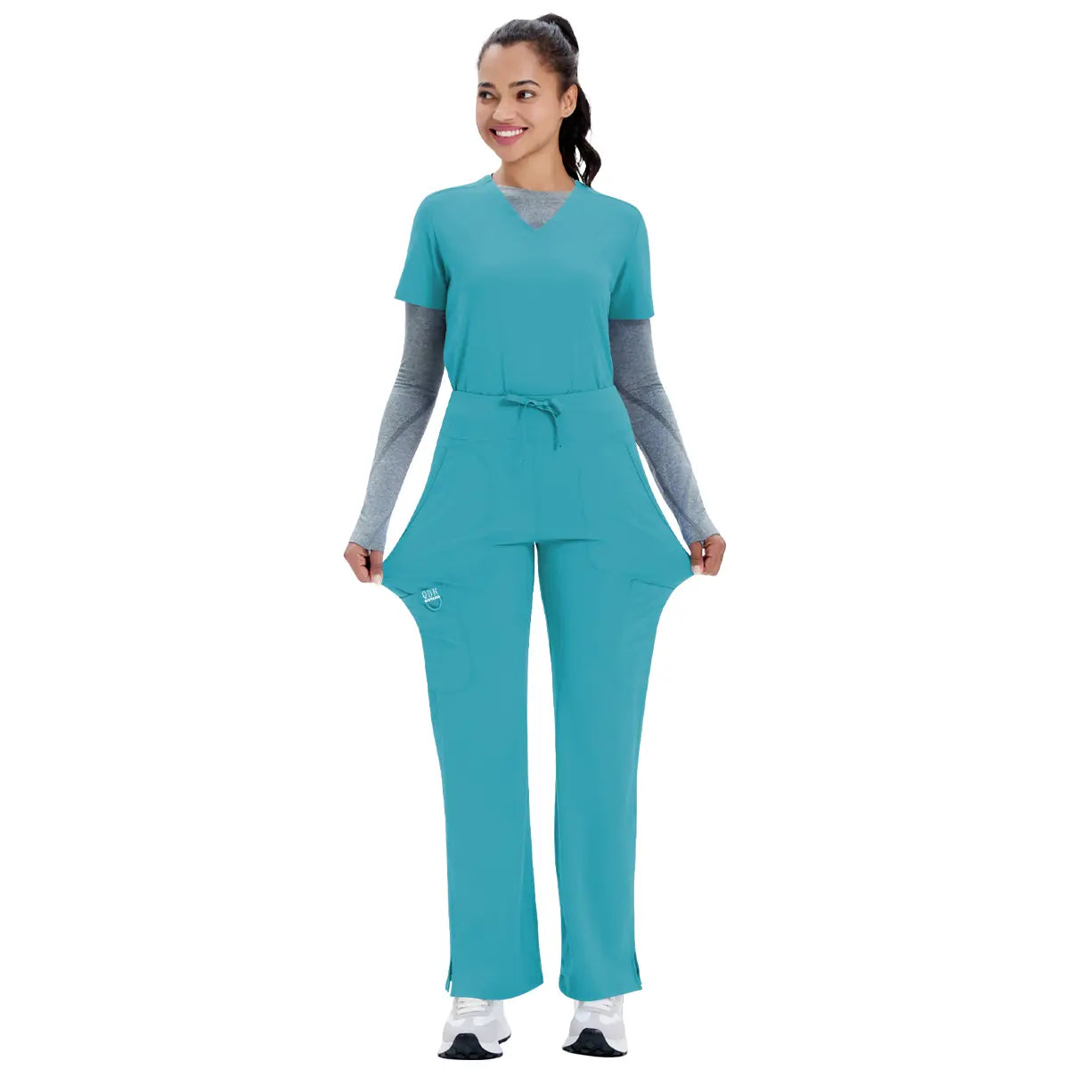 Yoga Scrub Pants for Women - 4-Way Stretch Fabric with 5 Pockets, Mid Rise Flared Leg Work Pants Featuring a Cargo Pocket Activewear Look Athleisure Bottoms Gym Fitness Sportswear High Waisted Athletic