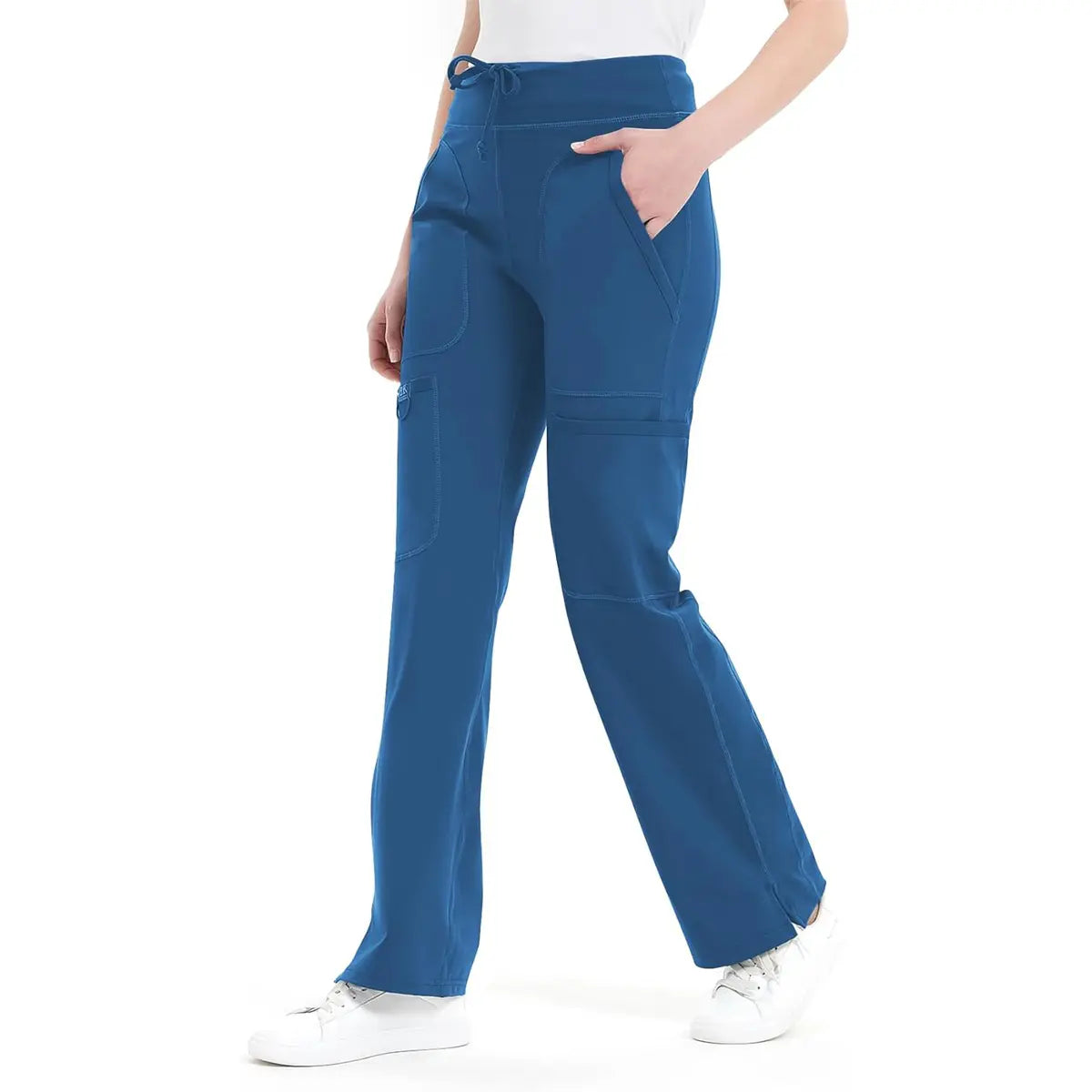 Yoga Scrub Pants for Women - 4-Way Stretch Fabric with 5 Pockets, Mid Rise Flared Leg Work Pants Featuring a Cargo Pocket Activewear Look Athleisure Bottoms Gym Fitness Sportswear High Waisted Athletic