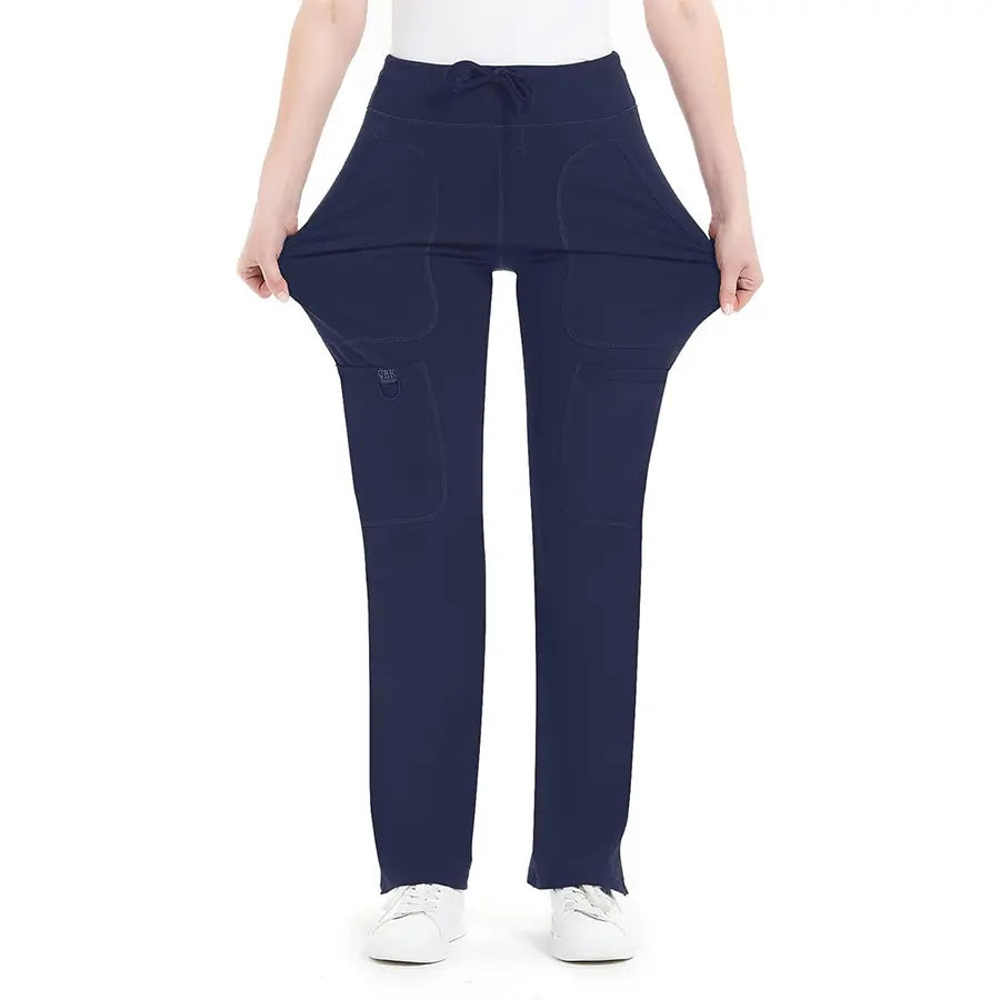 Yoga Scrub Pants for Women - 4-Way Stretch Fabric with 5 Pockets, Mid Rise Flared Leg Work Pants Featuring a Cargo Pocket Activewear Look Athleisure Bottoms Gym Fitness Sportswear High Waisted Athletic