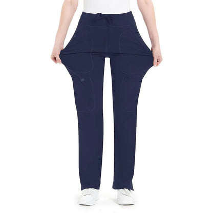 Yoga Scrub Pants for Women - 4-Way Stretch Fabric with 5 Pockets, Mid Rise Flared Leg Work Pants Featuring a Cargo Pocket Activewear Look Athleisure Bottoms Gym Fitness Sportswear High Waisted Athletic