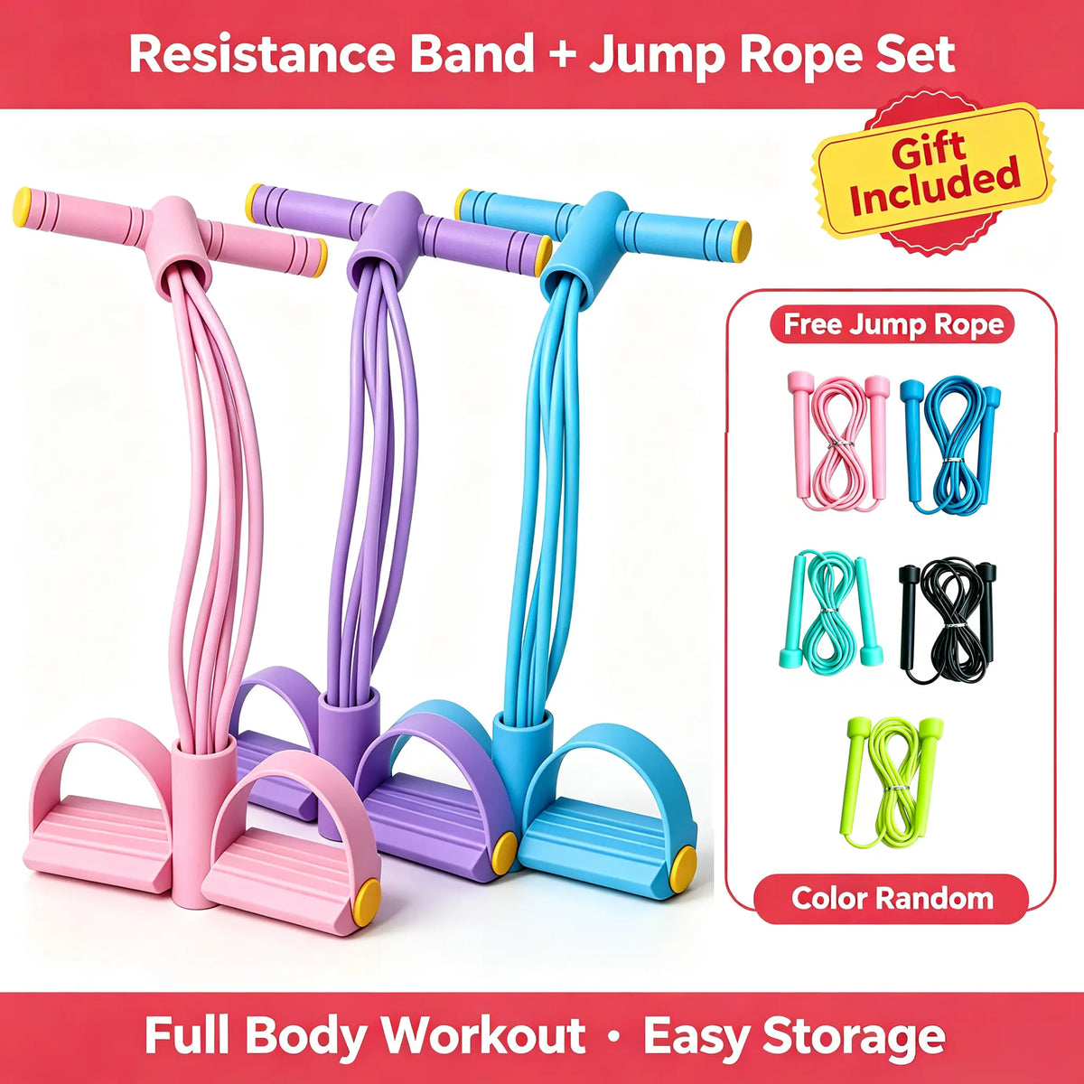 Foam Non-Slip Adjustable Pedal Resistance Band - Core & Lower Body Workout Equipment for Squat Challenge, Portable Home Gym Strength Trainer