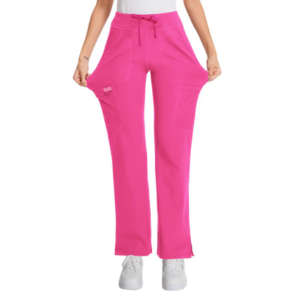 Yoga Scrub Pants for Women - 4-Way Stretch Fabric with 5 Pockets, Mid Rise Flared Leg Work Pants Featuring a Cargo Pocket Activewear Look Athleisure Bottoms Gym Fitness Sportswear High Waisted Athletic