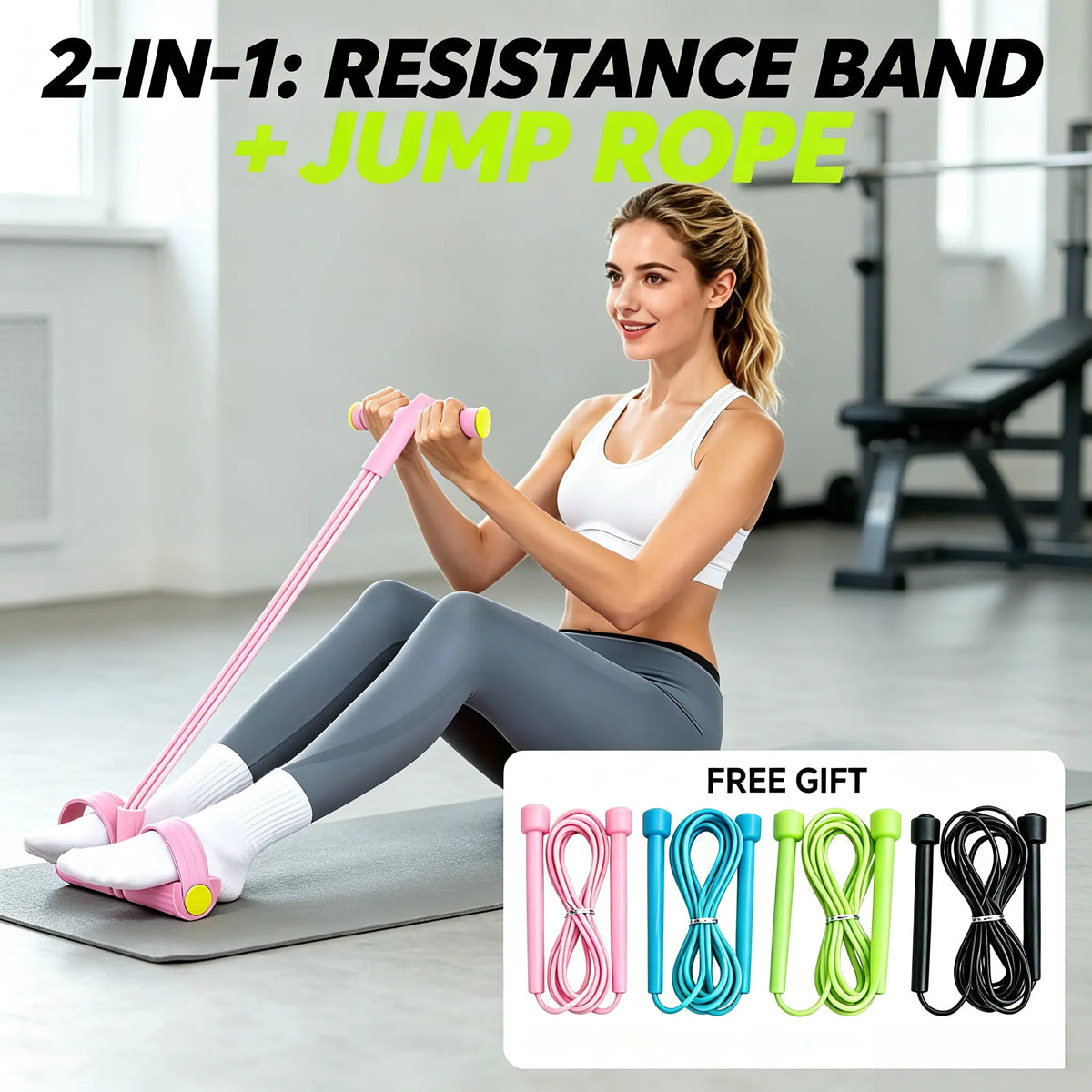 Foam Non-Slip Adjustable Pedal Resistance Band - Core & Lower Body Workout Equipment for Squat Challenge, Portable Home Gym Strength Trainer