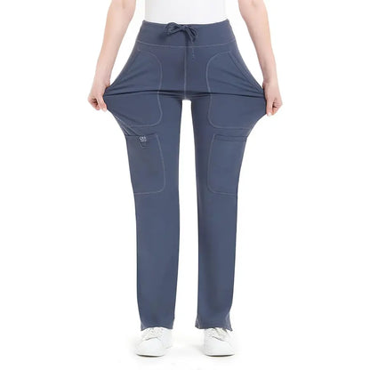 Yoga Scrub Pants for Women - 4-Way Stretch Fabric with 5 Pockets, Mid Rise Flared Leg Work Pants Featuring a Cargo Pocket Activewear Look Athleisure Bottoms Gym Fitness Sportswear High Waisted Athletic
