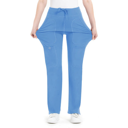 Yoga Scrub Pants for Women - 4-Way Stretch Fabric with 5 Pockets, Mid Rise Flared Leg Work Pants Featuring a Cargo Pocket Activewear Look Athleisure Bottoms Gym Fitness Sportswear High Waisted Athletic