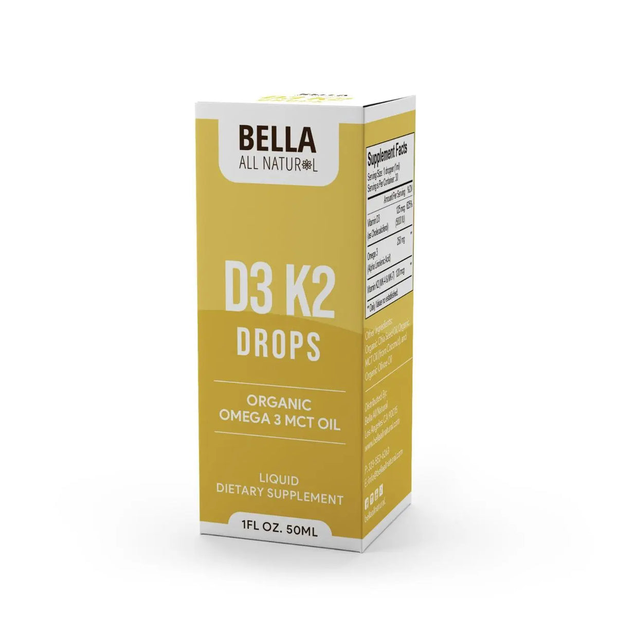 Bella All Natural D3 K2 Drops Organic Omega 3 MCT Oil 50Ml Supplement for Daily Health Needs