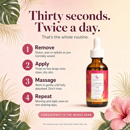 Caramela Beauty Cyperus Rotundus Oil - 60Ml/2Oz Naturally Derived Gentle Moisturizing Hair Inhibitor, Body & Massage Oil for Sensitive Skin, Waxing Aftercare, Strawberry Skin Fix, Smooth Silky Beauty Products, Daily